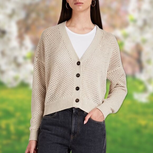 NWT Ivory Waffle-Knit Crochet Cardigan Sweater - Girls M (7/8) - Art Class Tops - Picture 2 of 4